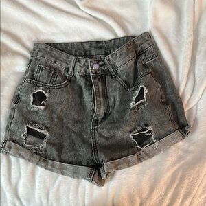 Distressed Gray Denim Shorts